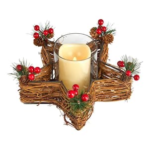 11 in. Unlit Holiday Star Twig Candle Holder with LED Candle Table Christmas Arrangement