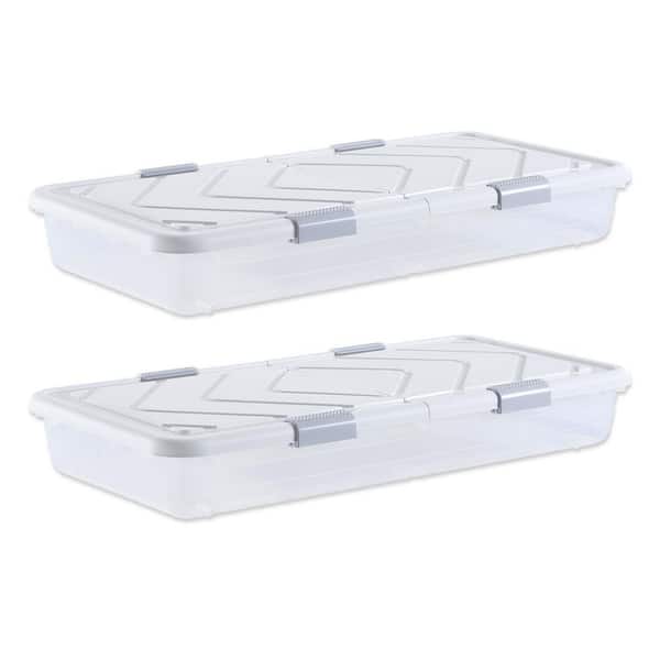 Under Bed Storage with Wheels, 39.8 x 20.1 x 5.9 in. Underbed Containers, Underbed Shoes Organizer with Lid (2-Pack)