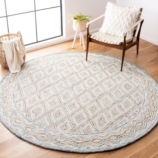 Capri Blue/Rust 7 ft. x 7 ft. Border Diamond Round Area Rug
