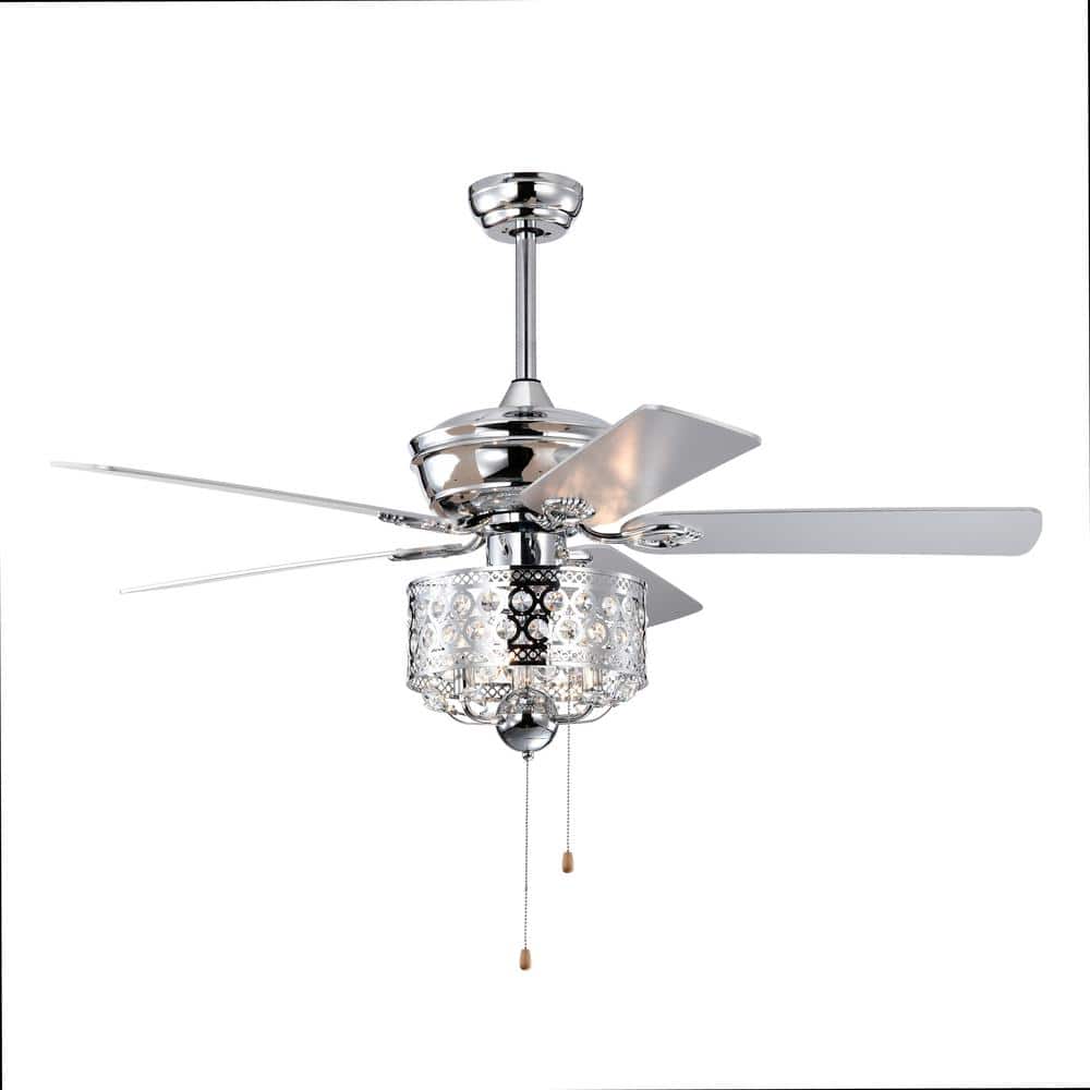52 in. Indoor Chrome Ceiling Fan with Pull Chain, Pull Chain (No Include Bu