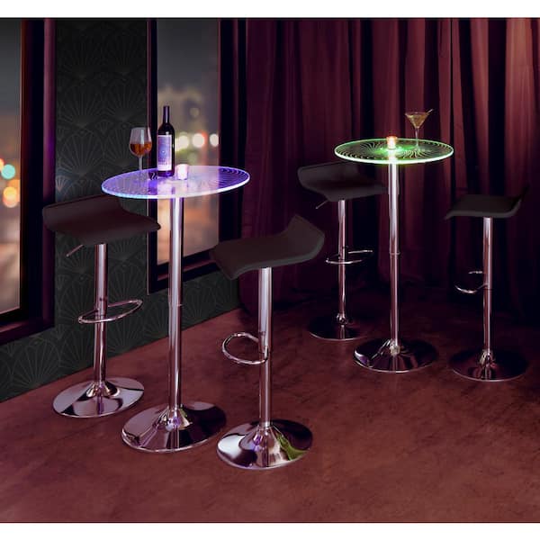 Lumisource Spyra-Ale 3-Piece Chrome Metal, Brown Faux Leather, and Clear Acrylic Top Bar Set