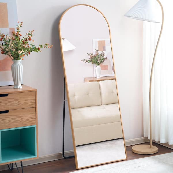 HOMESTOCK Gold: Arched Aluminum Mirror Full Length Mirror Free Standing Mirror Aluminum Frame for Modern Living 71 in. x 31 in.