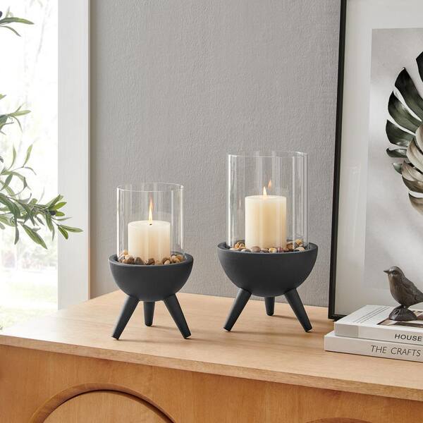 DANYA B Molta Modern Black, Clear Metal Bold Pedestal and Glass