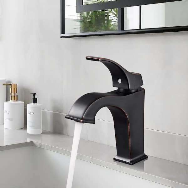 Single Handle Single Hole Bathroom Faucet with Deckplate Included and Spot Resistant in Oil Rubbed Bronze
