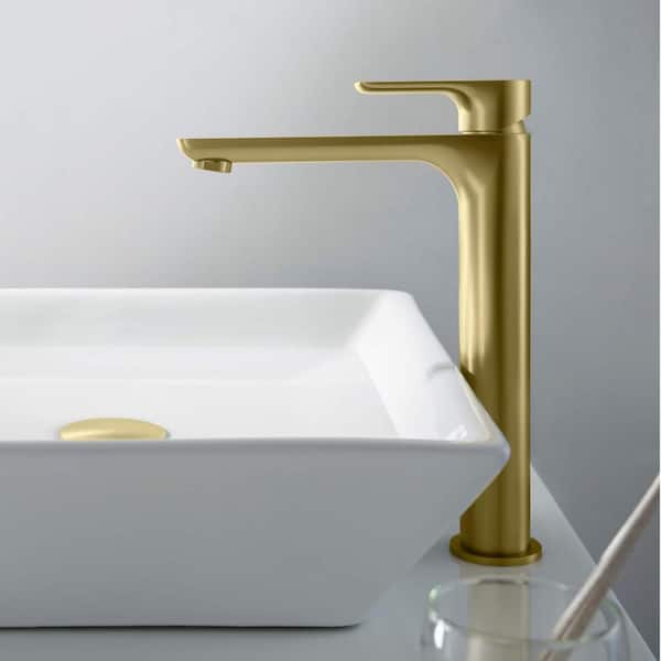 Single Handle Lever Handle Single Hole Bathroom Sink Faucet with Supply Lines and Pop-Up Drain in Brushed Gold