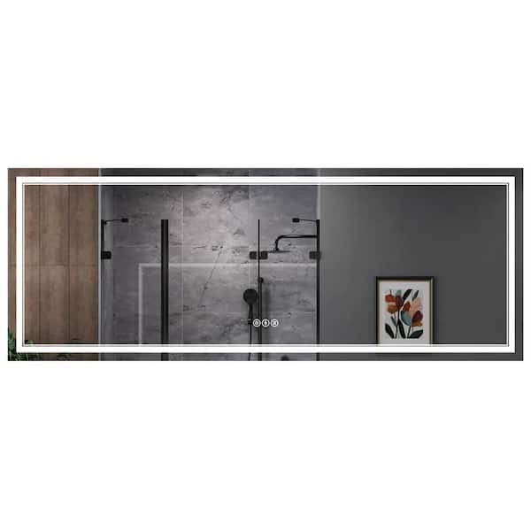 96 in. W x 36 in. H Oversized Rectangular Frameless Anti-Fog LED Wall Bathroom Vanity Mirror in Silver