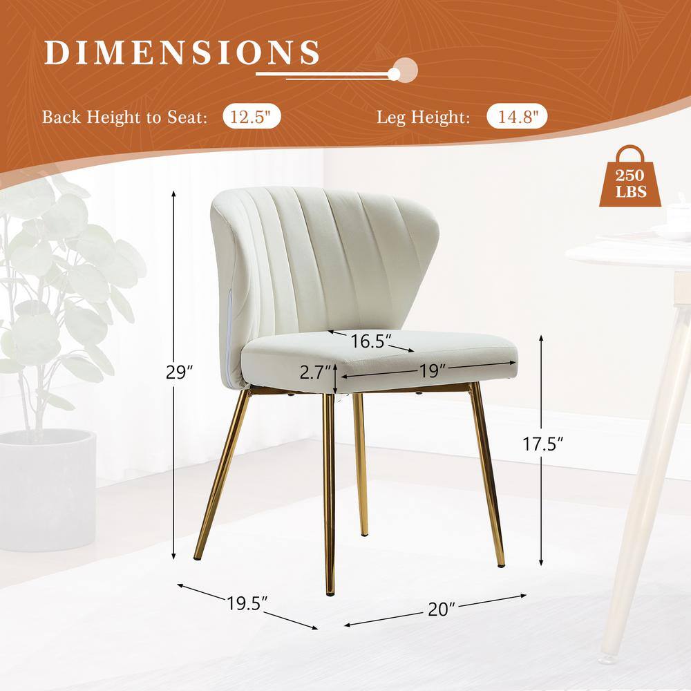 Ivory Velvet Upholstered Wingback Side Chair with Gold Metal Legs