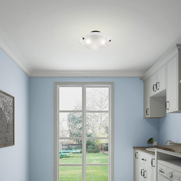 Oasis 16 in. 3-Light Bronze Semi Flush Mount with White Alabaster Glass