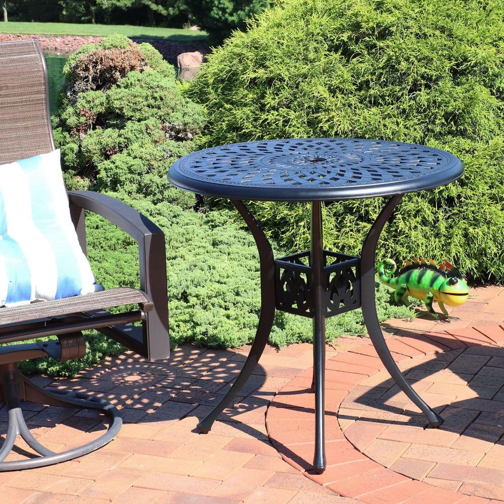 Sigonella 30.75" Black Cast Aluminum Round Outdoor Patio Table
