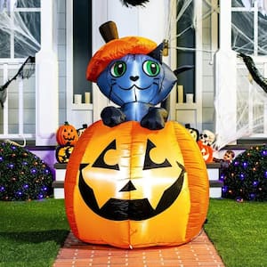 5 ft. Multi-Color Halloween Inflatable Kitty Cat On Pumpkin Made of Polyester