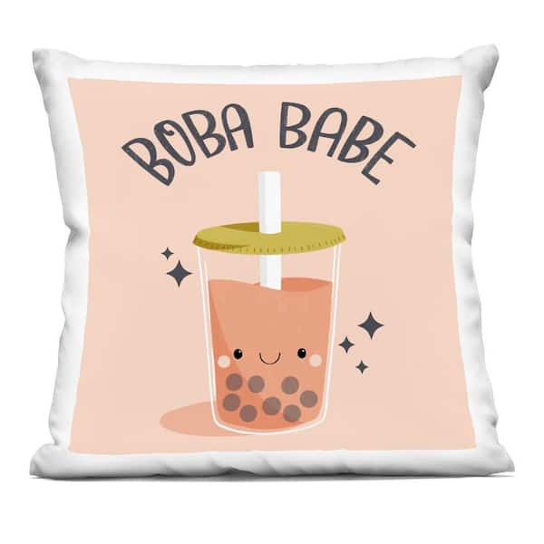 Stupell Industries Boba Babe Bubble Tea Pink Abstract Polyester 18 in. X 18 in. Throw Pillow