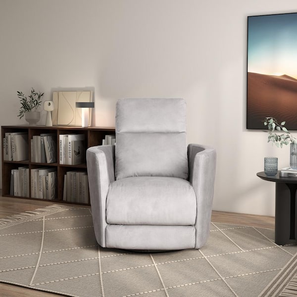 Ashcroft Furniture Co Althea 39 in. W Microsuede Swivel Glider Reclining Chair in Gray Latte