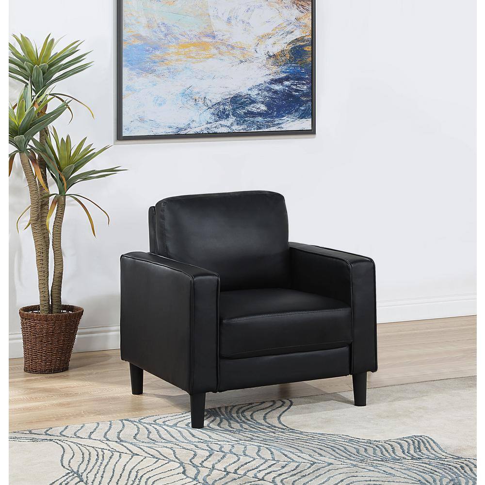 Ruth Black Faux Leather Transitional Accent Chair