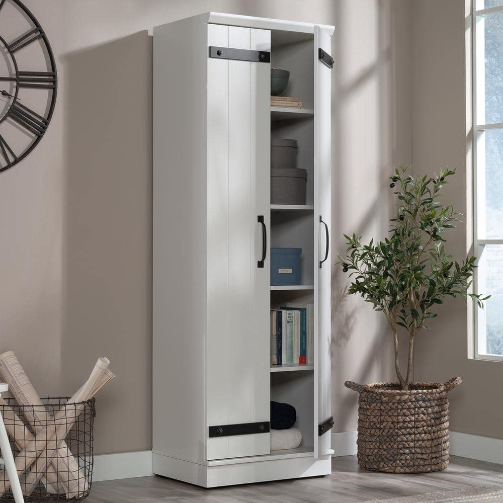 Soft White Tall Kitchen Pantry Cabinet with Adjustable Shelves