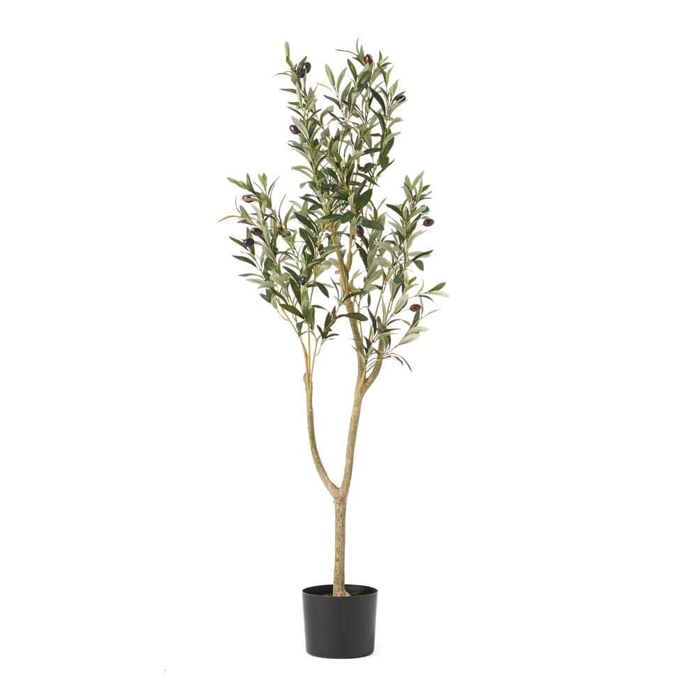 4 ft .H Green Artificial Olive Tree in Black Pot