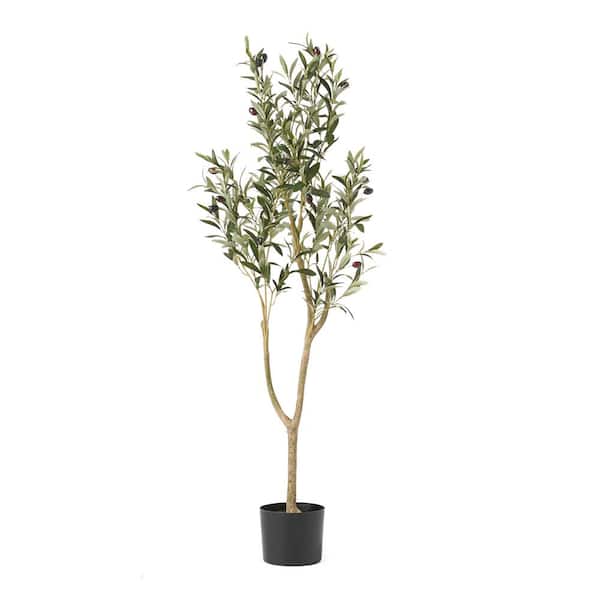 Unbranded 4 ft .H Green Artificial Olive Tree in Black Pot