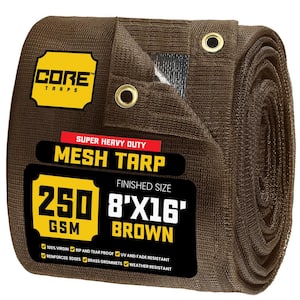 8 ft. X 16 ft.  Brown 250 GSM 7.5 OZ Heavy Duty Mesh Tarp, UV Resistant