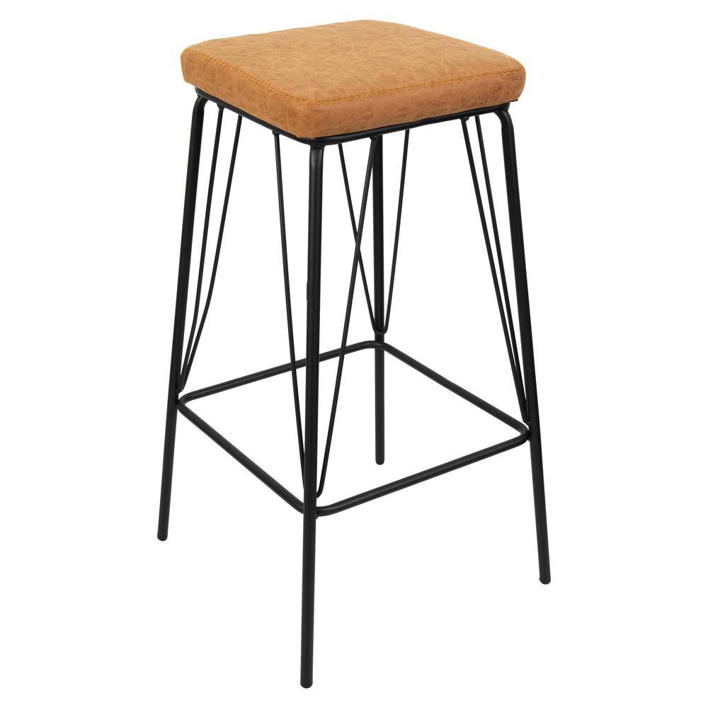 Leisuremod Millard 30 in. Brown Backless Metal Bar Stool with Faux Leather Seat MS36BR The