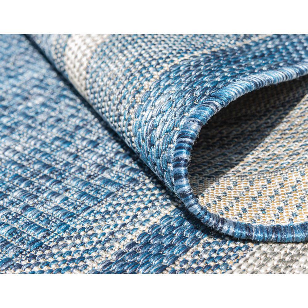 Serene Blue Flatweave 5'3" x 8' Outdoor Rug with Simple Border
