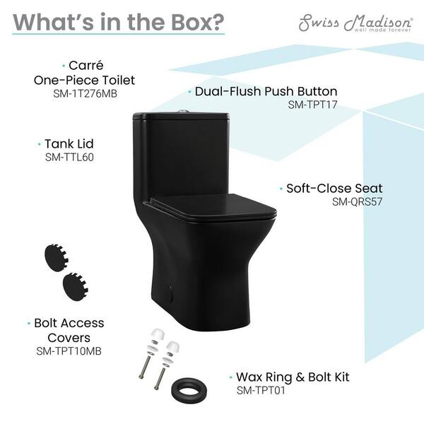 Carre One Piece Square Toilet Dual Flush 1.1/1.6 GPF with 10 Rough-In, Matte Black