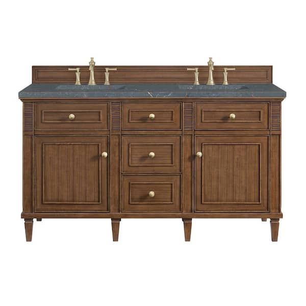 James Martin Vanities Lorelai 60.0 in. W x 23.5 in. D x 34.06 in. H Double Bathroom Vanity in Mid-Century Walnut with Parisien Bleu Quartz Top