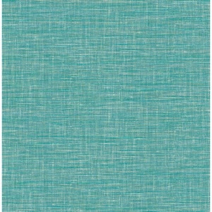 Exhale Teal Faux Grasscloth Paper Strippable Roll Wallpaper (Covers 56.4 sq. ft.)
