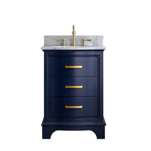 Monroe 24 in. W x 22 in. D Bath Vanity in Navy Blue with Natural Marble Vanity Top in Carrara White with White Sink