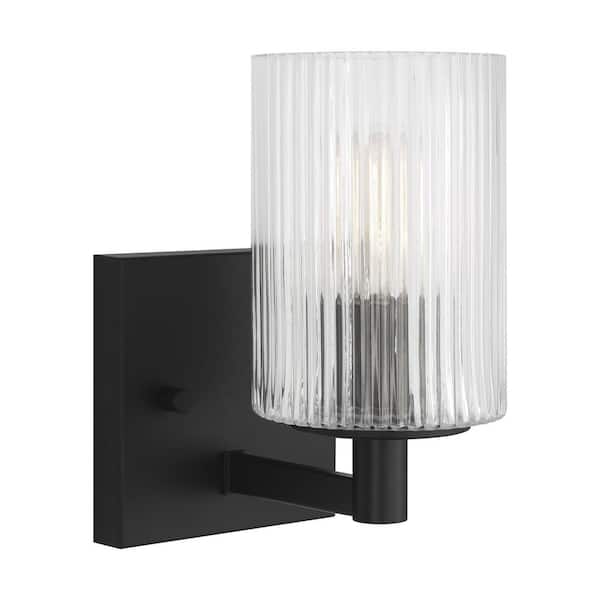 Lando 4.75 in. W x 7.75 in. H 1-Light Midnight Black Dimmable Wall Sconce with Clear Fluted Glass Shade