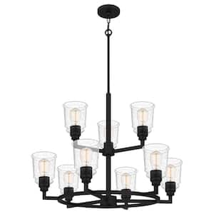 McIntire 9-Light Matte Black Shaded Chandelier with Glass Shades