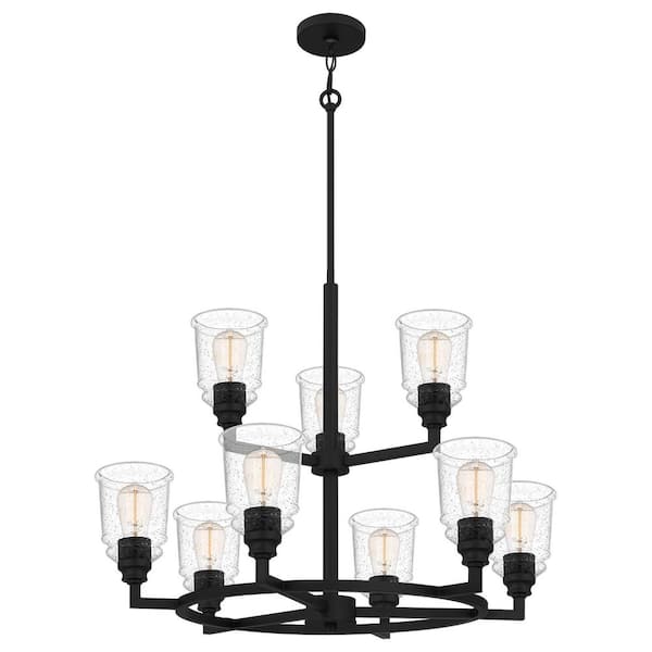 Quoizel McIntire 9-Light Matte Black Shaded Chandelier with Glass Shades