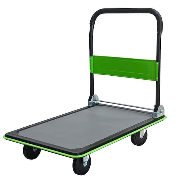 Green 660 lb. Capacity Heavy Duty Foldable Flatbed Hand Truck with 2, 360° Swivel Wheels