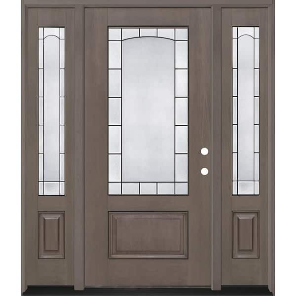 Regency 68 in. x 80 in. 3/4L Empire Decorative Glass LHIS Ashwd Mahogany Fiberglass Prehung Front Door w/14in-SLs4-9/16