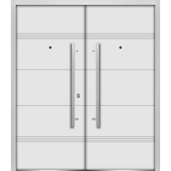 VDOMDOORS 1705 72 in. x 80 in. Right-Hand/Inswing White Enamel Steel Prehung Front Door with Hardware