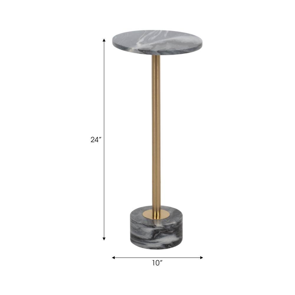 10 in. White/Gold Circle Marble Accent Table - thumbnail 5