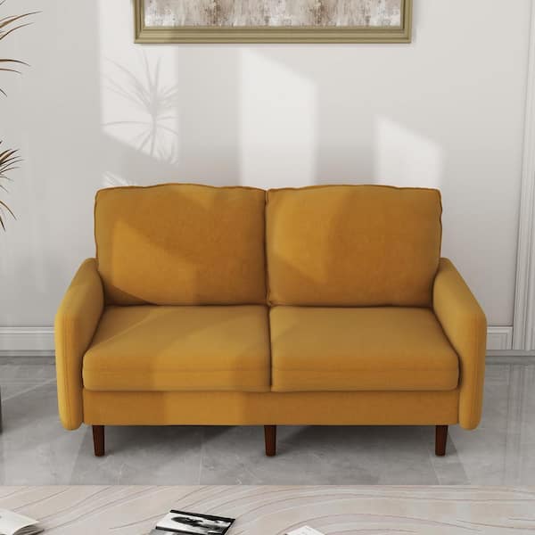 Uixe 56.90 in. Ginger Velvet Upholstered 2-Seater Loveseat Sofa with Wood Legs