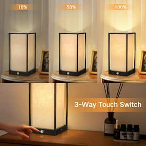 11.6 in. Black Dimmable Rotary/Touch Control Table Lamp Set with Beige Shade and USB + Type-c Port (Set of 2)