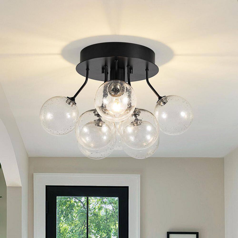 Gege 1-Light 15 in.W Matte Black Sputnik Semi-Flush Mount Light with Seeded Glass for Hallway and Bedroom price history on PriceWatchPro