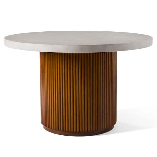Modrest Duncan Modern Faux Concrete and Walnut Wood 47.2 in. Pedestal Dining Table Seats 6