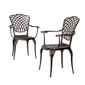Arden Cast Aluminum Outdoor Patio Dining Metal Chairs, Set of 2 with Lattice Weave Design in Bronze