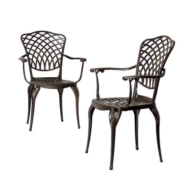 Kinger Home Arden Cast Aluminum Outdoor Patio Dining Metal Chairs, Set of 2 with Lattice Weave Design in Bronze