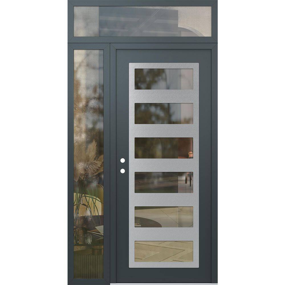 C9 48 in. x 96 in. Silver P Right-Hand/Inswing Clear Glass Anth/Anth Sidelite Plus Transom Steel Prehung Front Door price history on PriceWatchPro