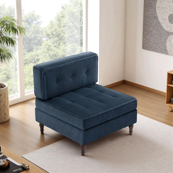 32.67 in. Armless 1-piece Corduroy Rectangle Sectional Sofa in. Navy Blue