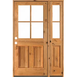 46 in. x 80 in. Knotty Alder Right-Hand/Inswing 4-Lite Clear Glass Clear Stain Wood Prehung Front Door/Right Sidelite