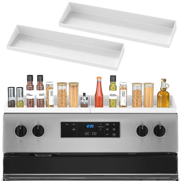 Numhew 2-Pack 15 in. White Magnetic Stove Top Spice Rack, Metal Over the Stove Shelf