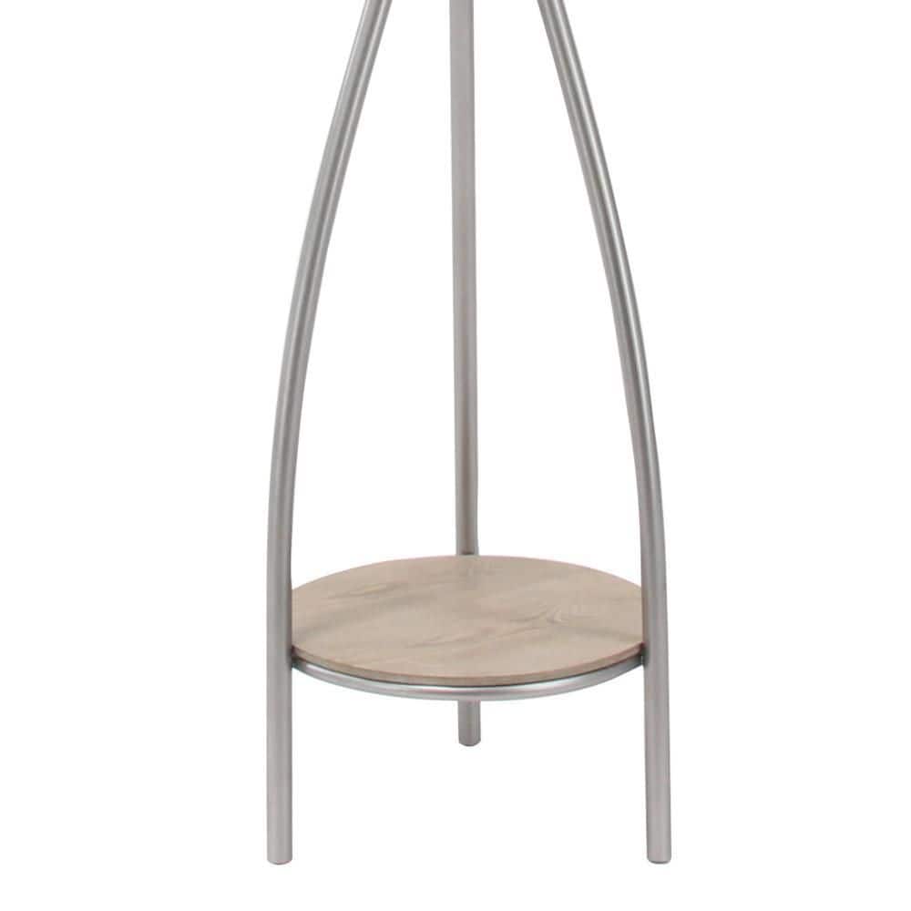 Silver and Beige Metal Freestanding Coat Rack with Shelf