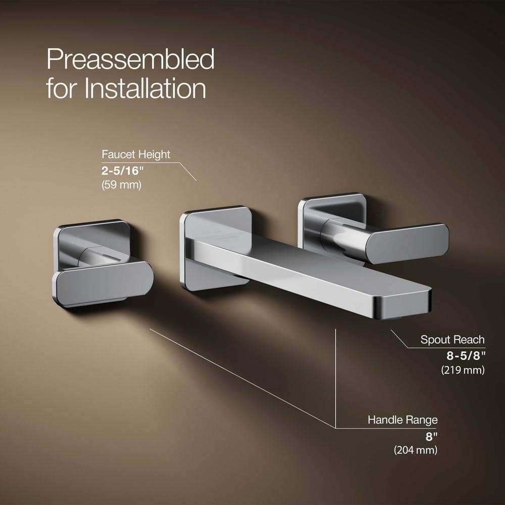 Polished Chrome Wall-Mount Bathroom Faucet with Lever Handles
