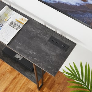 Modern Narrow Console Tables 39.3 in. Rectangle Wood Console Table with Shelves, Sofa Side Table, Foyer Table Gray
