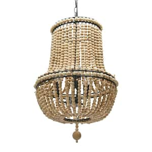 3-Light Natural Beige with Espresso-Washed Firwood/Metal Chandelier