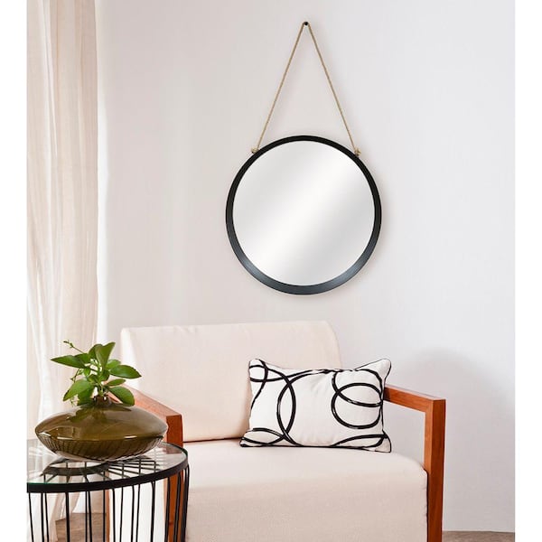 Mcs Medium Round Black Contemporary, Black Round Wall Mirror With Rope