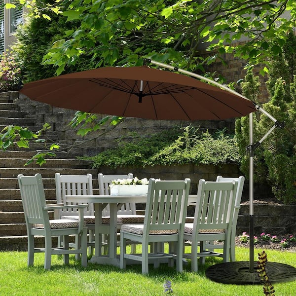 10 ft. Aluminum Cantilever Outdoor Offset Hanging Market Umbrella Patio Umbrella with Crank and Cross Base Tan